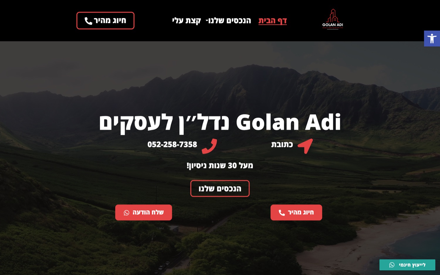 צילום מסך של האתר Golan Adi, נדל״ן לעסקים